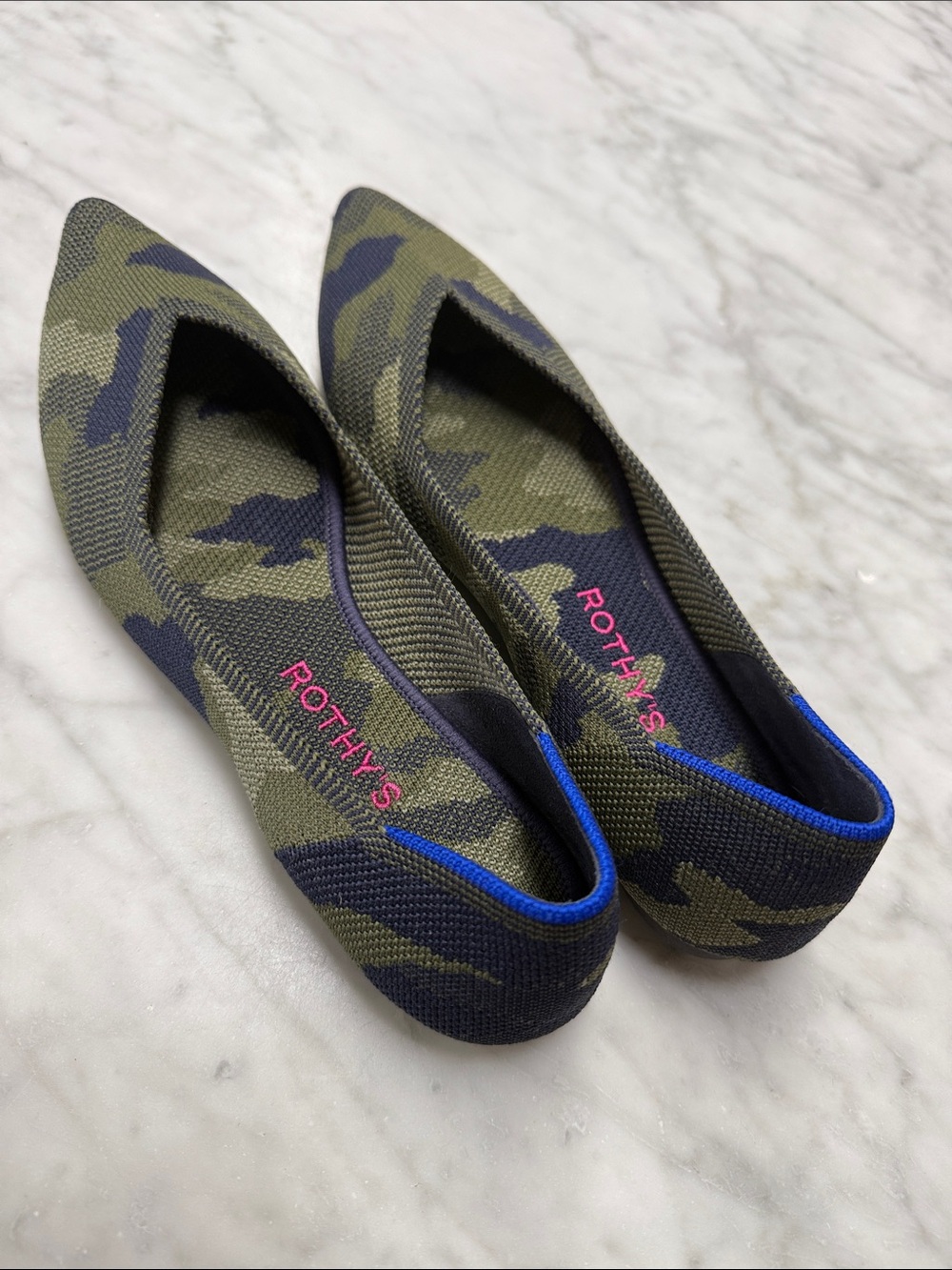 Rothy's Navy and Olive Green Pointed Toe Flats Size 8